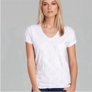 Burberry Brit White Cotton Eyelet Cut Out Scoop Neck Short Sleeve Tee Shirt S